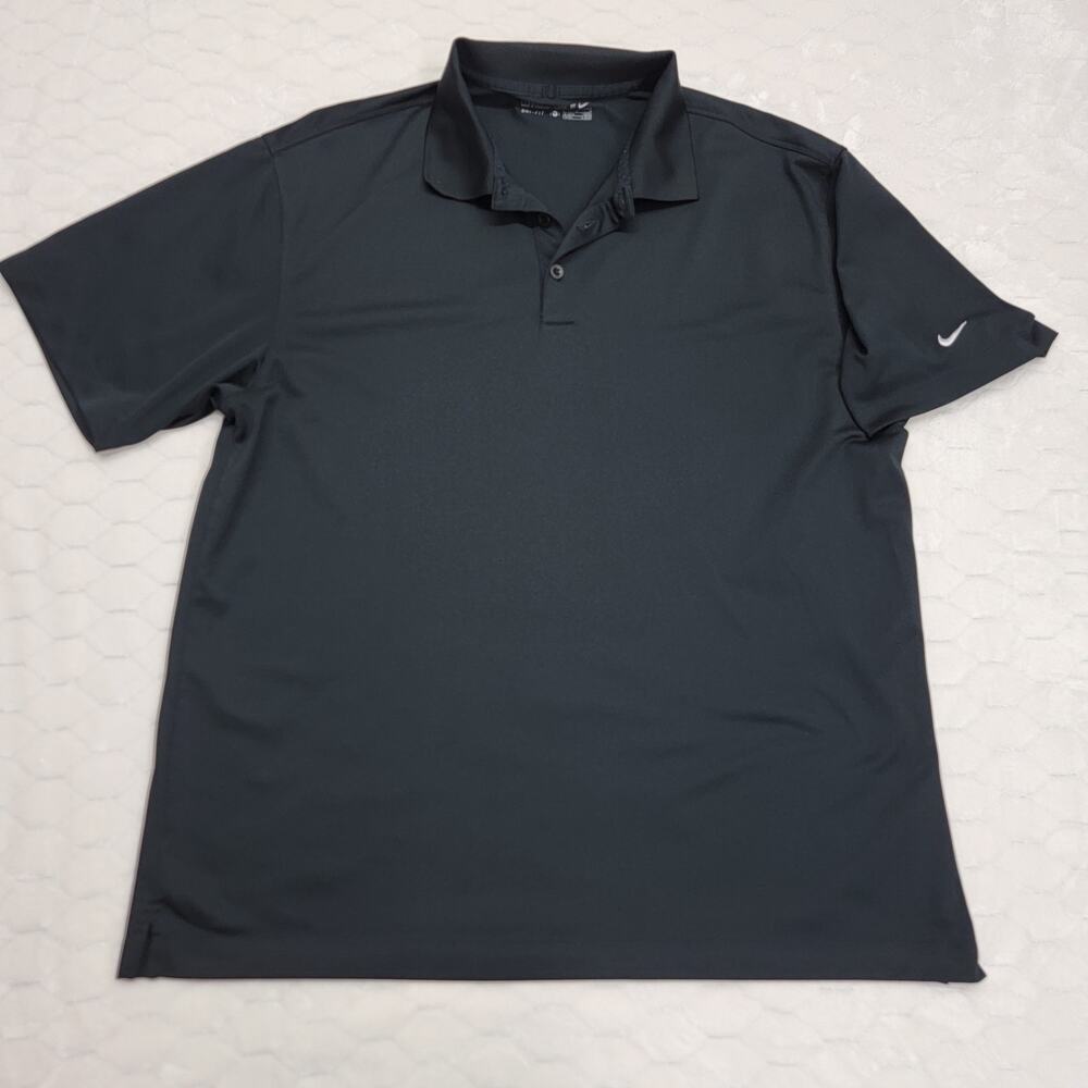 Nike Dri-Fit Golf Polo Shirt Mens Large L Black Short Sleeve Left Sleeve Swoosh